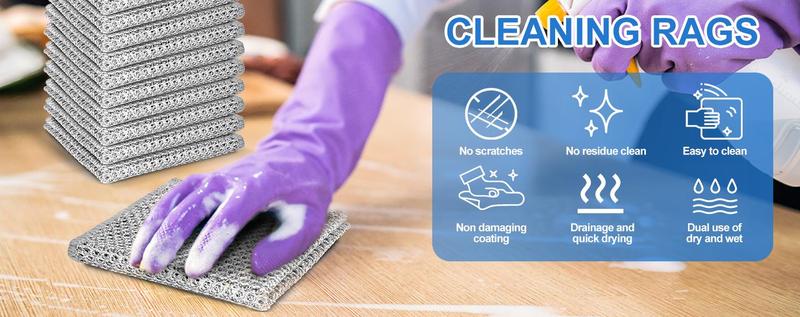 10 Pcs New Upgrade Steel Wire Dishcloth,Double-Layer Steel Wire Cleaning Cloth,Powerful Cleaning Non-Scratch Wire Dishcloth Rag for Cookware, Sinks, Dishes, Stove Tops