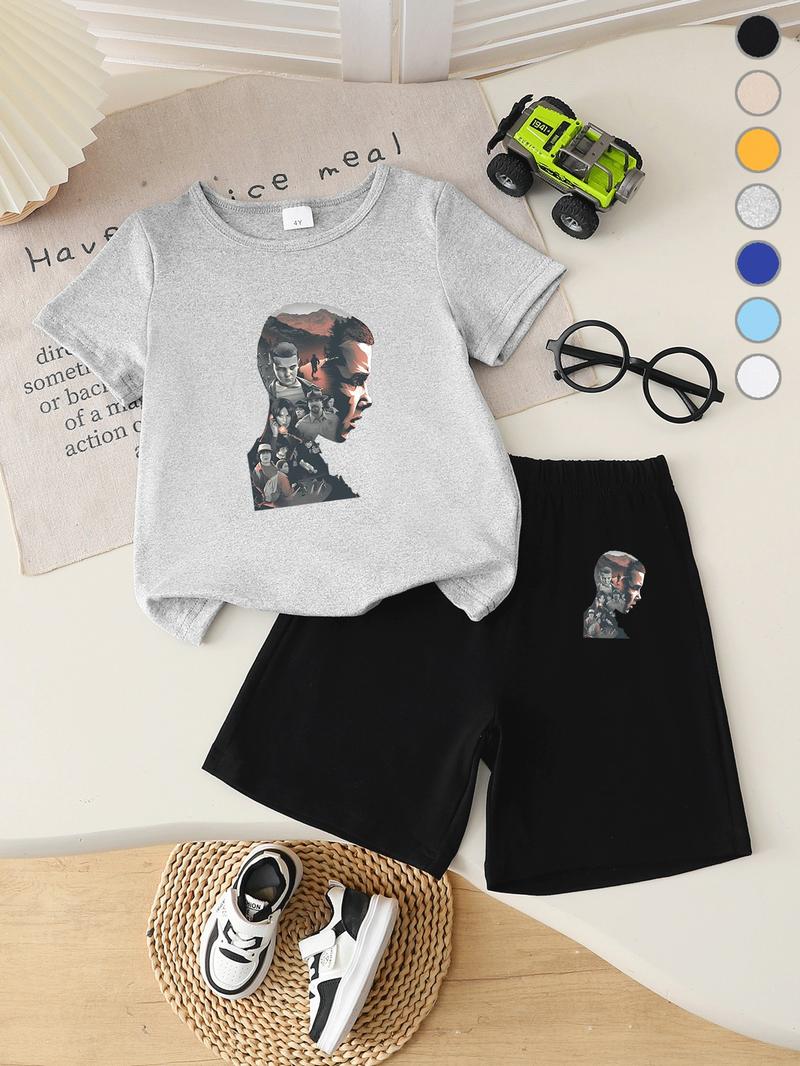 Summer Boys' T-Shirt Short Sleeve + Loose Shorts Set, Last of Us Design, High Elastic Waist, Casual, Perfect Gift