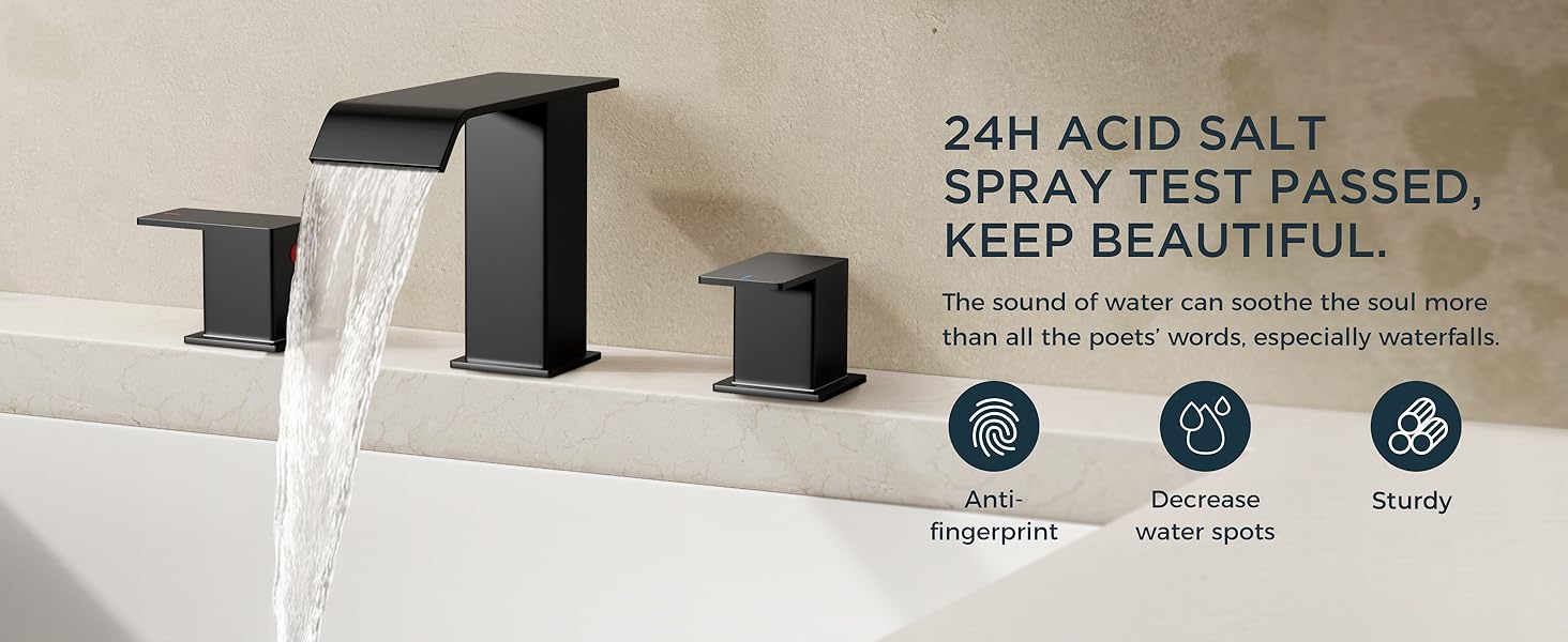 FORIOUS Bathroom Faucets 3 Hole Black Gold Brushed Nickel - 8 Inch Widespread Bathroom Sink Faucet Waterfall Spout with Pop Up Drain and Water Supply, Suitable for Vanity RV Commercial Lavatory Restroom FORIOUS Bathroom Faucets 3 Hole Black Gold Brushed Nickel - 8 Inch Widespread Bathroom Sink Faucet Waterfall Spout with Pop Up Drain and Water Supply, Suitable for Vanity RV Commercial Lavatory Restroom