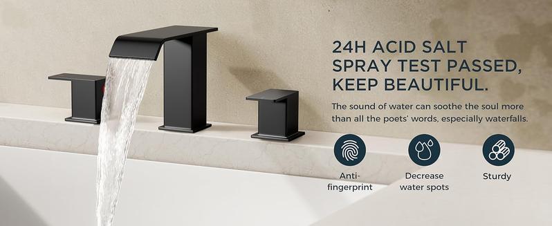 FORIOUS Bathroom Faucets 3 Hole Black Gold Brushed Nickel - 8 Inch Widespread Bathroom Sink Faucet Waterfall Spout with Pop Up Drain and Water Supply, Suitable for Vanity RV Commercial Lavatory Restroom