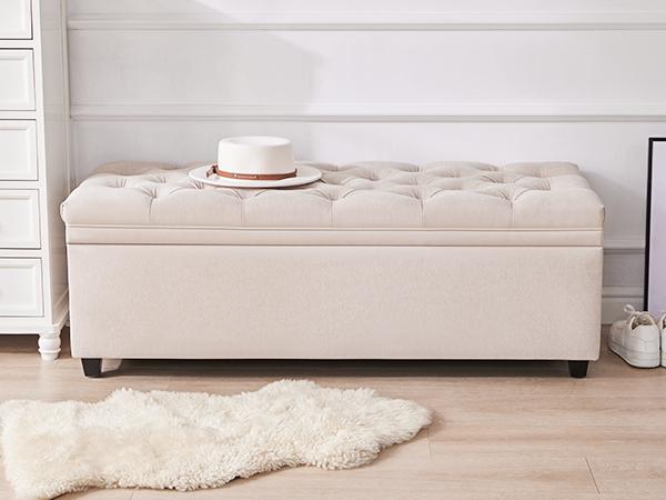 50" Storage Ottoman Bench, Tufted Ottoman with Storage Bench for Living Room, Large End of Bed Bench Ottomans, Modern Entryway Benches, Window & Bedroom Benches for Foot of Bed