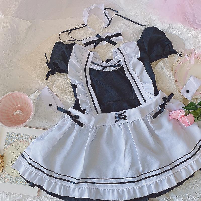 Japanese Maid Cos Uniform Lovely Girl Student Lolita Dress Sweet Style Cute Cat Cafe Princess Dresses Harajuku Kawaii Lingerie