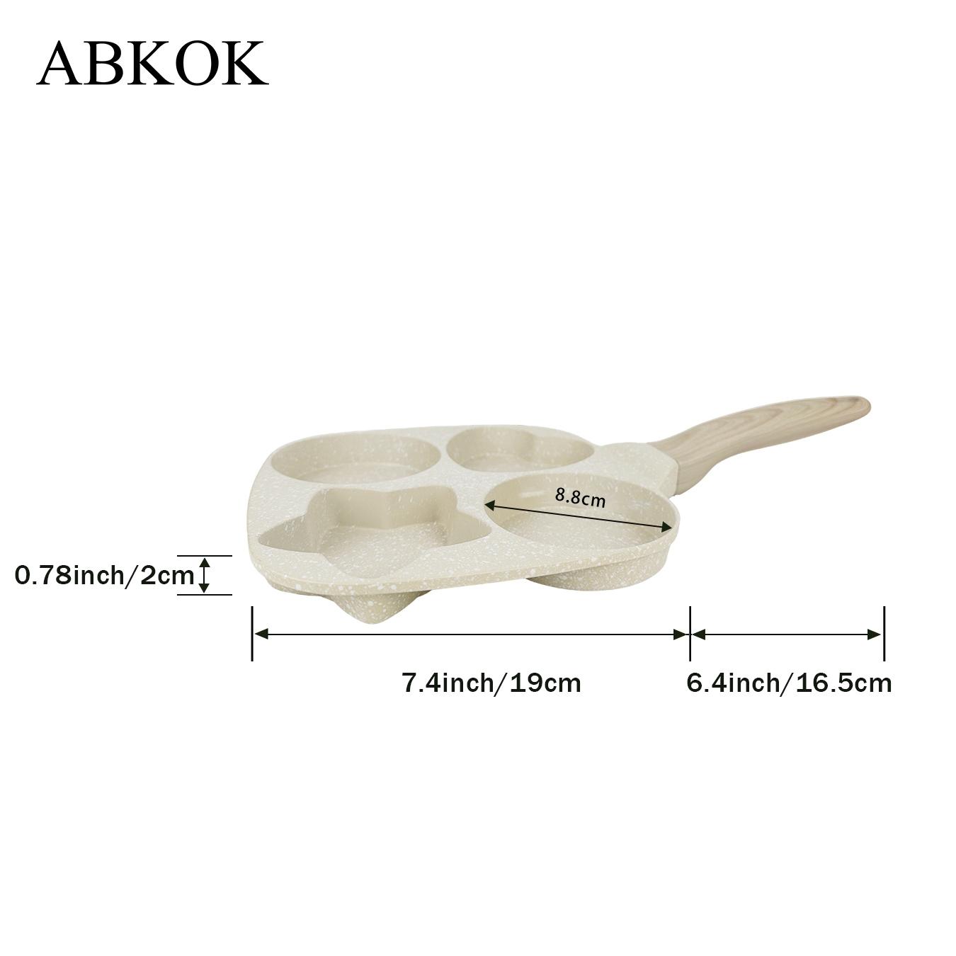 Abkok Four-Hole Non-Stick Egg Skillet Pan, Nonstick Egg Pan, Non Stick Cookware, 8–9-Inch Diameter, Ideal for Breakfast Eggs and Burgers, Durable Wooden Material Base with No-Handle Design