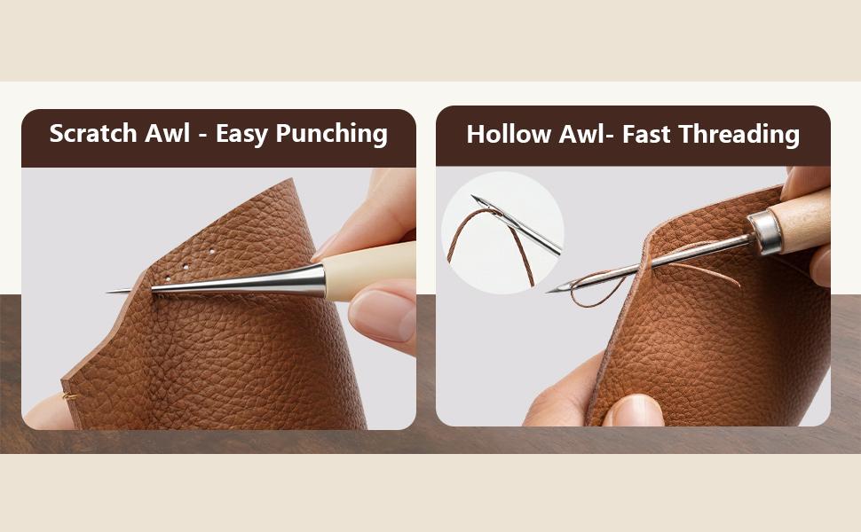 Leather Sewing Kit, Upholstery Repair Kit with Waxed Thread, Sewing Awl, Needles, Heavy Duty Hand Stitching Tools for Car Seats, Sofa, Carpet, DIY Leather Crafts