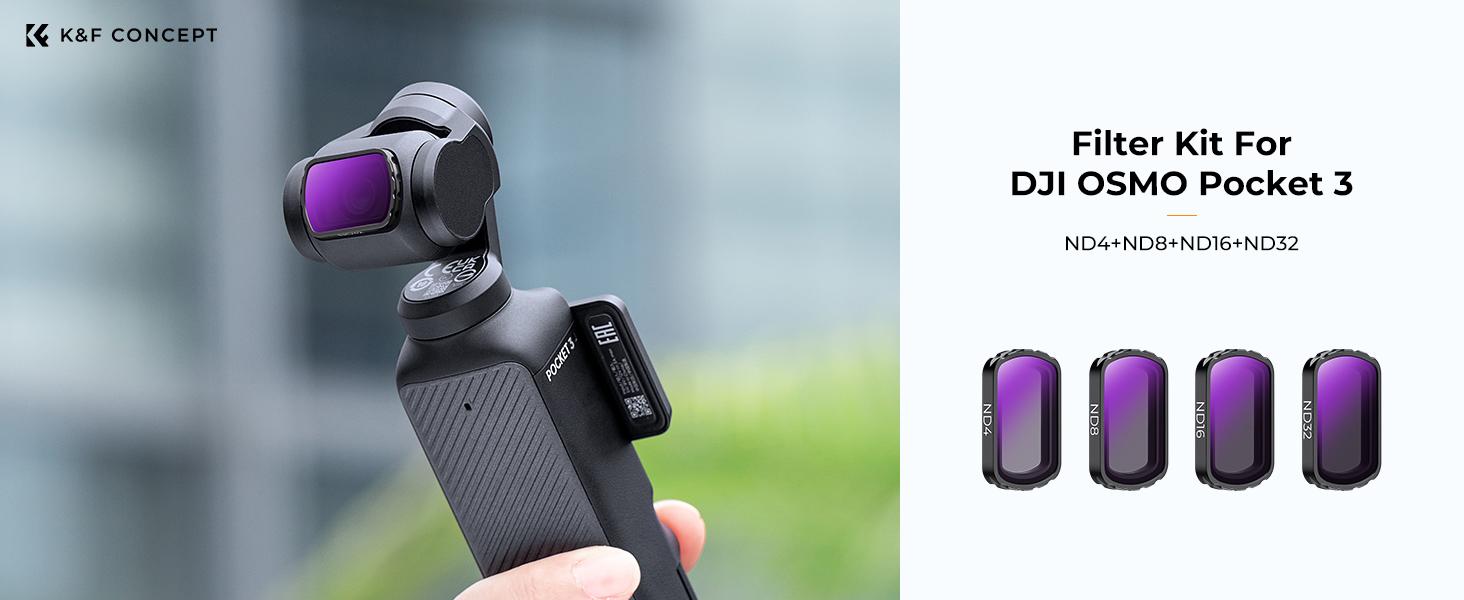 【K&F CONCEPT】Magnetic ND Filter Kit for DJI Osmo Pocket 3 Creator Combo -4-Pack (ND4+ND8+ND16+ND32), Optical Glass/HD/Multi-Coated Filters