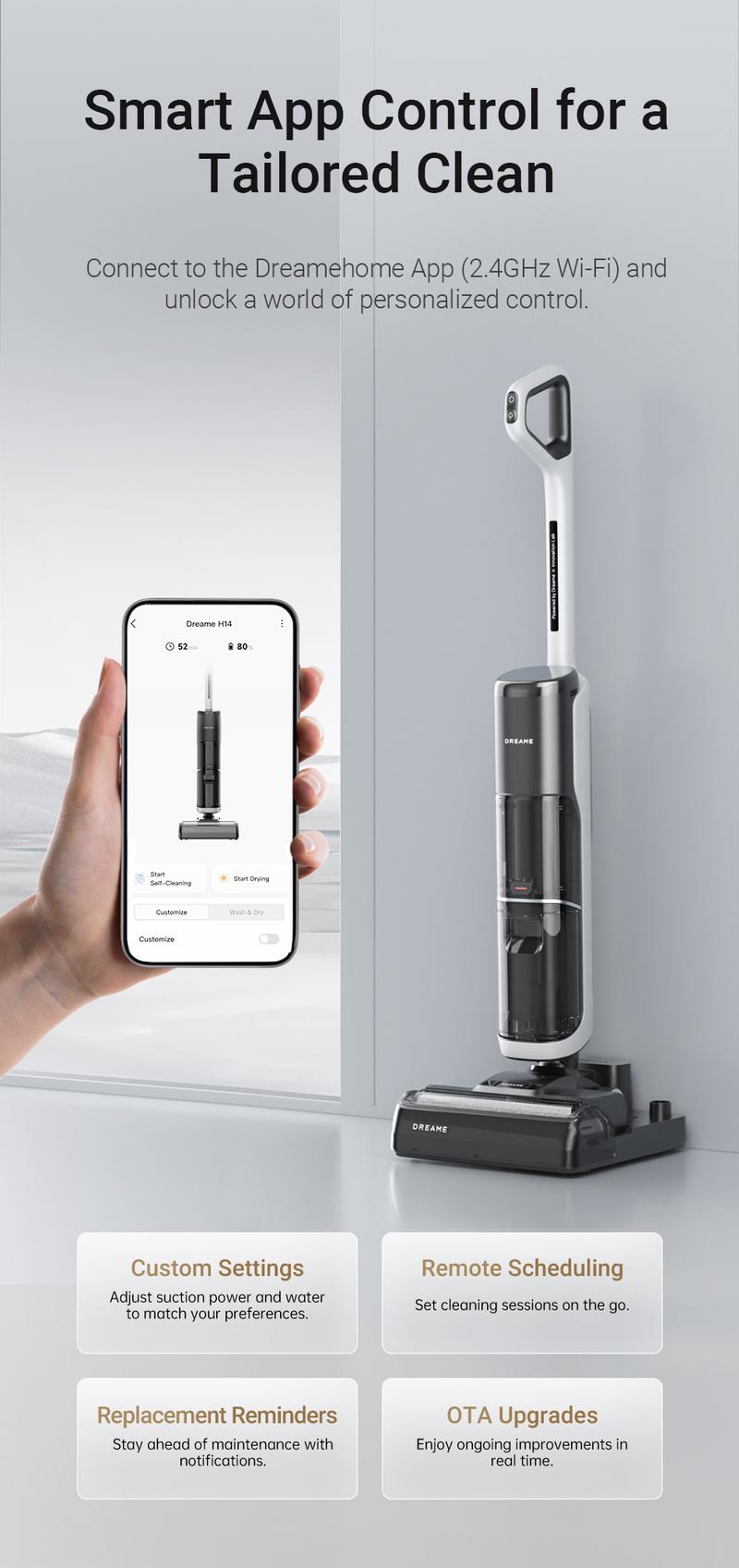 DREAME H14 / H12 Pro FlexReach Vacuum Mop, Wet and Dry Vacuum, 180° Lie-Flat Cordless Vacuum Mop Combo, 140°F Brush Washing, Fast Hot Air Drying in 5 Mins, Great for Sticky Steam Messes Cleaner Self Cleaning System Deep Cleaning Machine