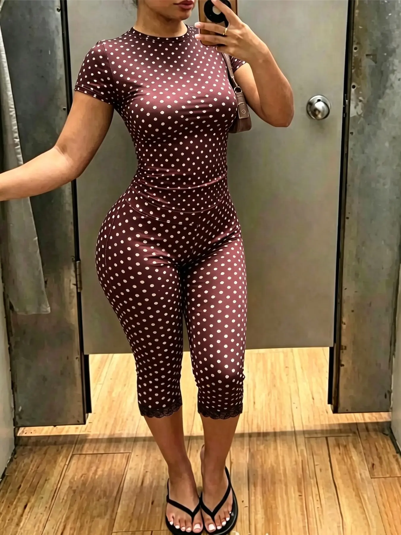 2-Piece Short Set: Polka-Dot T-Shirt and Capri Pants – Retro Y2K Style – Slim-Fit Lace-Trimmed Outfit – Perfect for Women's Summer Streetwear – Outfit Sets Women