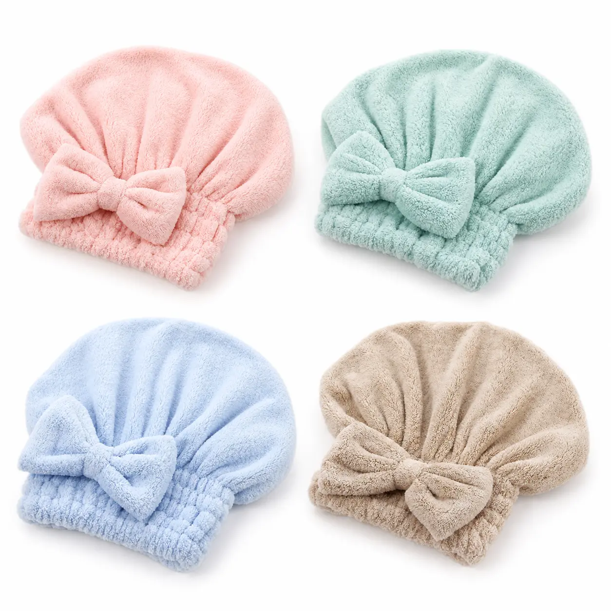 Women's Thick Coral Fleece Reusable Shower Cap - Bathroom Accessory, Cute Large-Size Bow-Accent Showercap, Functional and Fashionable Head Wiping Hair Drying Towel (No Blow-Drying Needed)