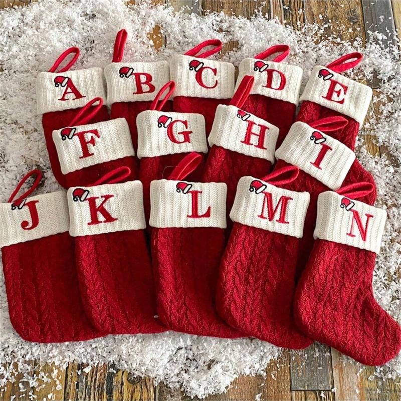 Knitted Letter Christmas Stocking, Personalized Initial Xmas Sock, Fireplace Hanging Decor, Holiday Party Gift, Home Decoration Knitted Letter Christmas Stocking, Personalized Initial Xmas Sock, Fireplace Hanging Decor, Holiday Party Gift, Home Decoration