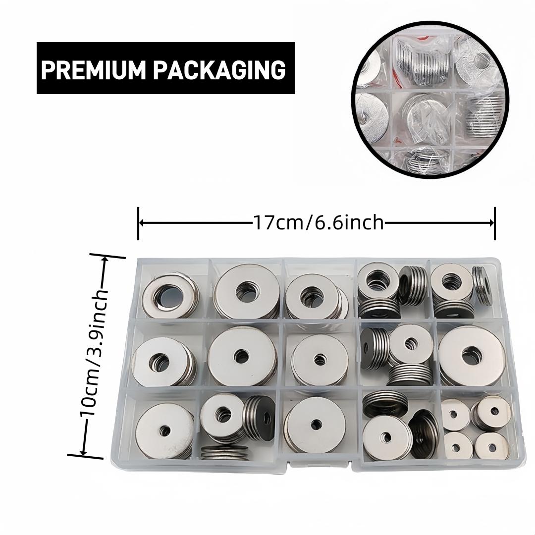Stainless Steel Flat Washer, Mixed Size Flat Washer Set, Durable and Sturdy Flat Washer Assortment Kit for Home and Industrial Use, Heavy Duty