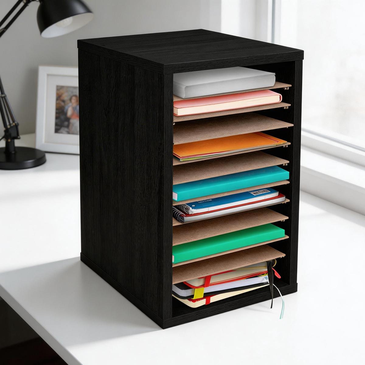 Vertical Desktop Organizer Rack with 11 Slots, Mail Sorting Stand, PVC Paper Classification Shelf, Adjustable Layers, Home Office Storage