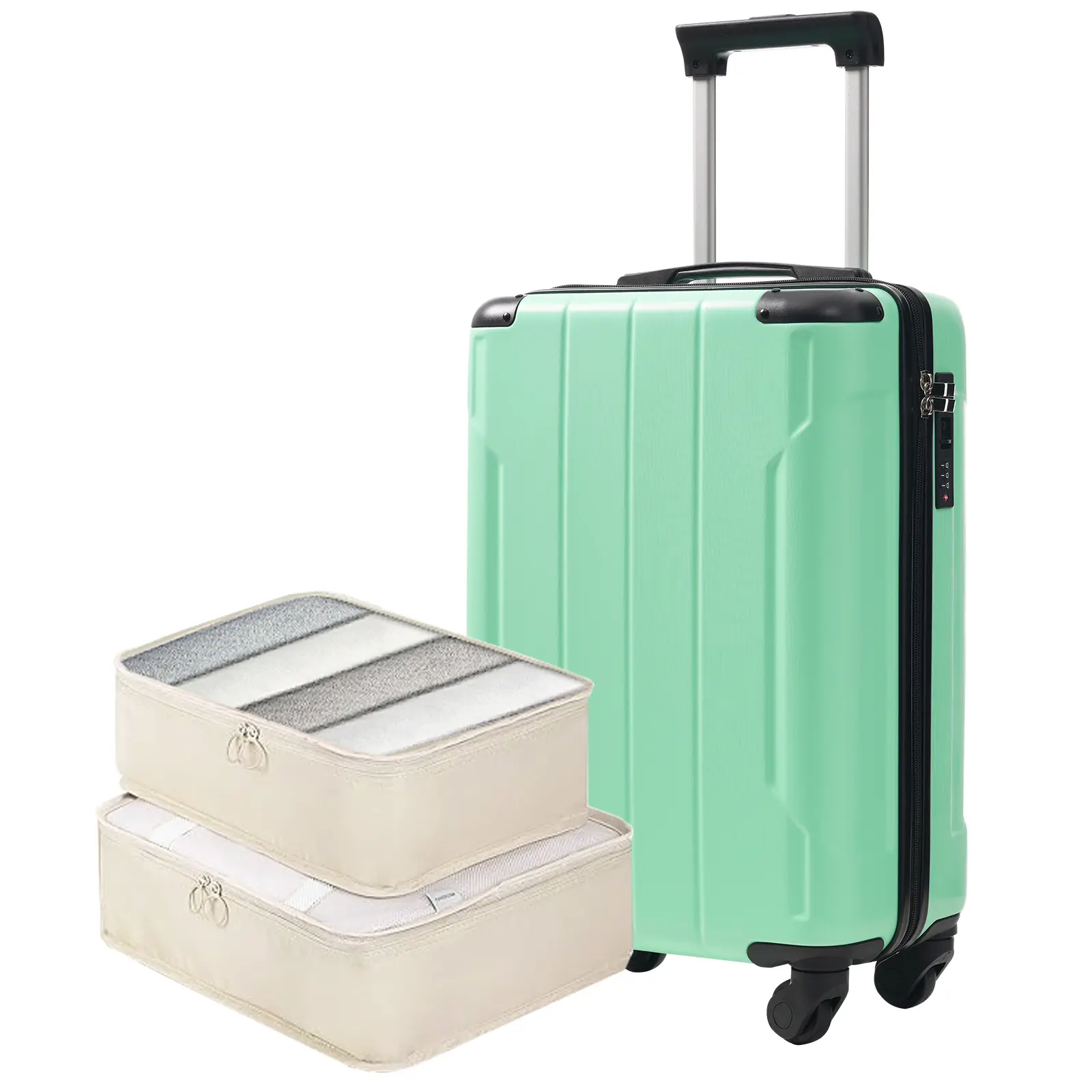 Nokaa 20-Inch Hardshell Carry-On Luggage, Lightweight ABS Suitcase with Spinner Wheels, Built-in TSA Lock, 2 Packing Cubes, Creamy Green, Ideal for Weekend Travel