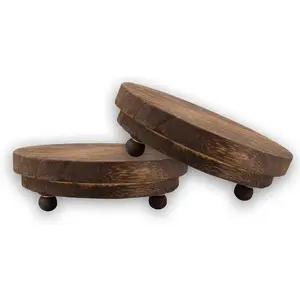 2 Pcs Wood Riser - 3.75' Display Stand for Farmhouse Decor, Tiered Tray Accessories, Round Rustic Pedestal for Home Decorations