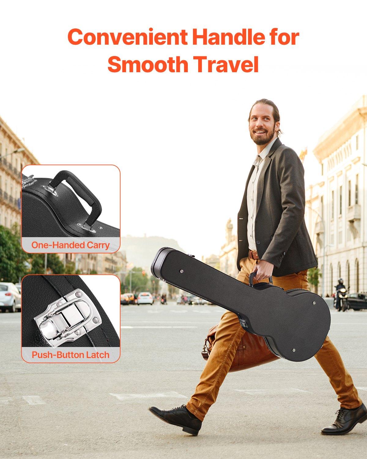 fathersdaygift  VEVOR Electric Guitar Hard Case, 41.34 in Gourd-Shaped Guitar Hard Case, With Lock Latch Keys Handle, PVC Padding Soft Lining Water-Resistant Hard Shell Guitar Case, for 39 in LESPaul Guitars, Black