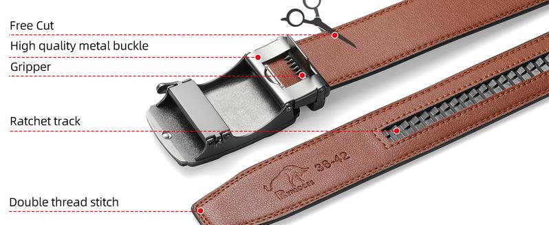 RYNEOCES Men's Leather Ratchet Belt – Automatic Adjustable Buckle, Casual & Dress Belt, Perfect Gift Valentine's Day Gift