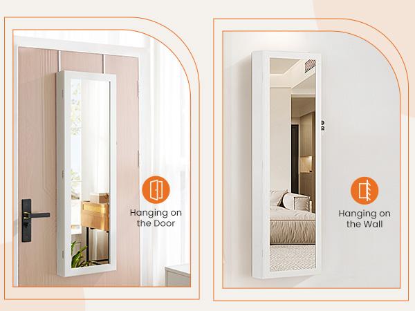 RIMIKING Jewelry Cabinet with Mirror, Dual Installation Options, Ample Storage, Convenience Features, Elegant Design,  Soft Velvet Lining, LED Lights, High Capacity Earring Storage, Dedicated Necklace Hooks, Ring Slots, Cosmetic Organizer