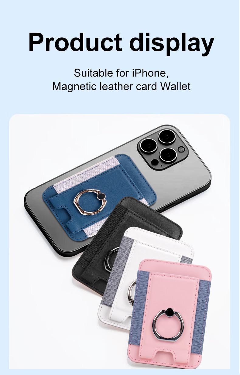 FUNCAT GLOBAL Magnetic Card holder.  Fit iPhone 12/13/14/15/16, Leather Card Case. Ring design: Can be use as Phone Stand.