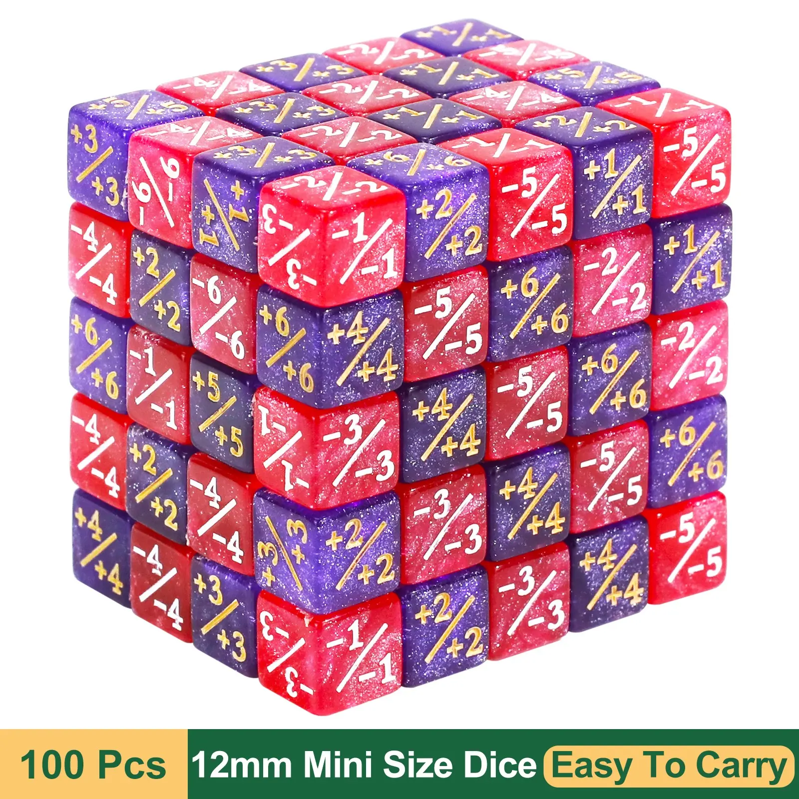 100PCS MTG Counter Dice 12mm/0.47inch 6 Sided +1/－1 Tokens Dice Set For This Great Magic Meeting, TCG, Card Games Accessories