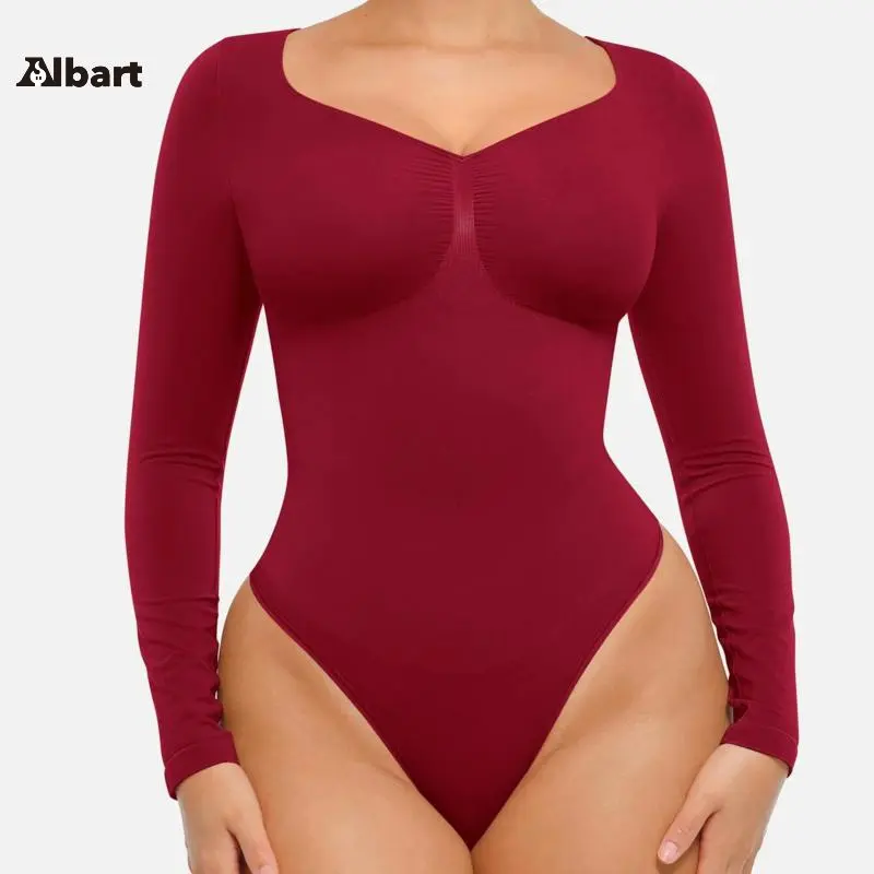 Women's Seamless Shaping Long Sleeve Thong Comfortable Bodysuit for Tops and Underwear Lady Comfort Basic
