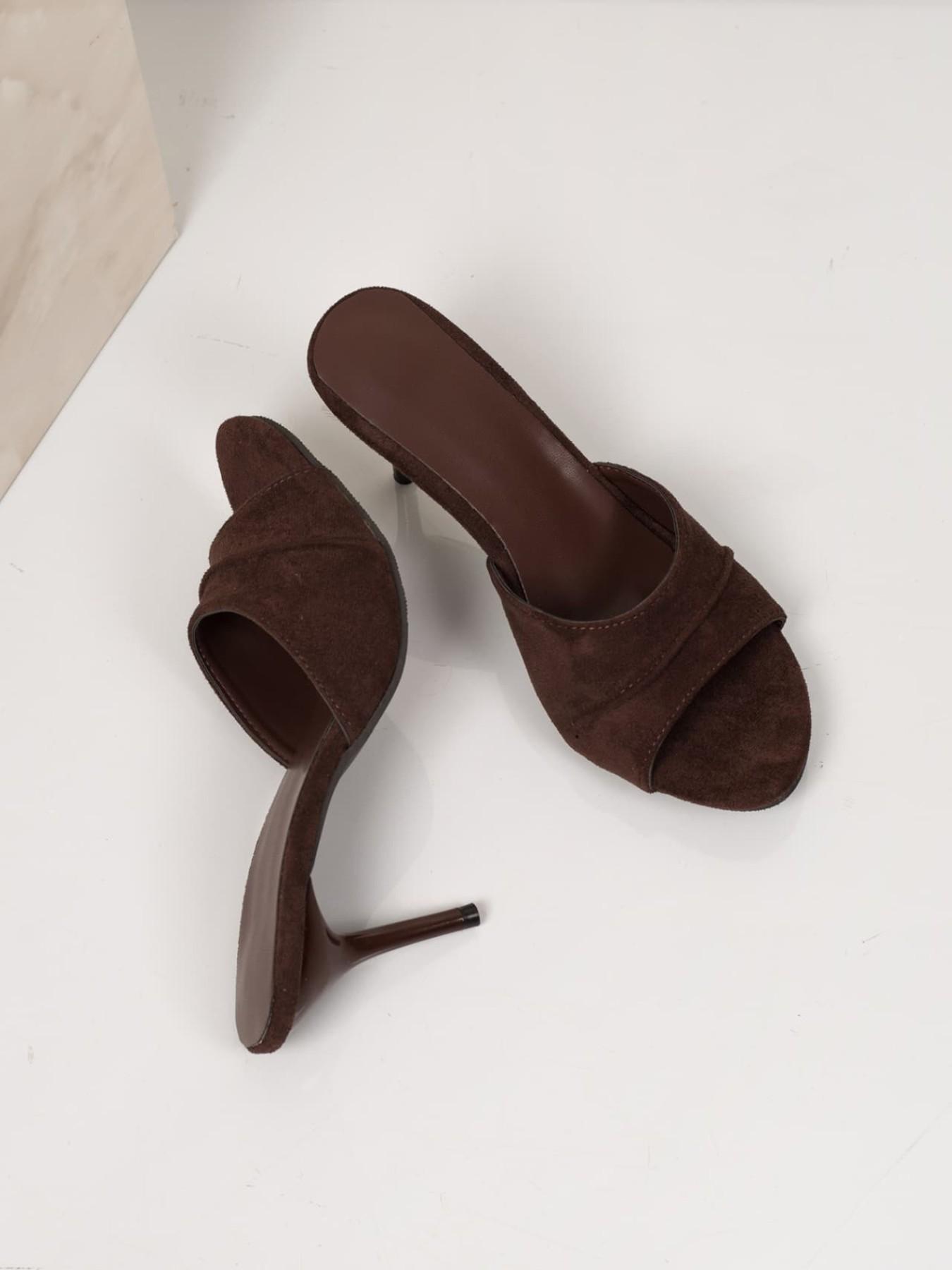 Women's Vintage-Inspired Crisscross Band Stiletto Heel Mules, Elegant Open Toe Slip-On Single Strap Heeled Sandals, Retro Evening Footwear with Timeless Details, Perfect for Adding Warmth and Sophistication to Any Outfit