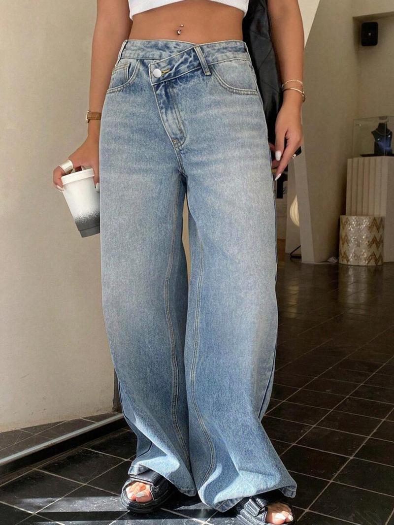 Women's Loose Fit High-Waisted Jeans, Casual All-Season Denim Jeans, Trendy Wide-Leg Design, Perfect for Daily Wear &