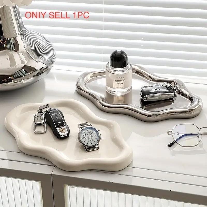 😱 Your Clutter? GONE. Vanity Perfection! | Irregular Wavy Trinket Tray, Silver Catchall Bowl, Aesthetic Key Holder, Jewelry Organizer for Entryway, Modern Home Decor