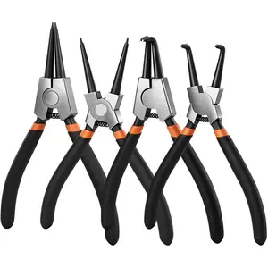 Small Tip Snap Ring Pliers Set, 7" Circlip Pliers Kit, 3/64" Tip Jaw, for Ring Remover Retaining