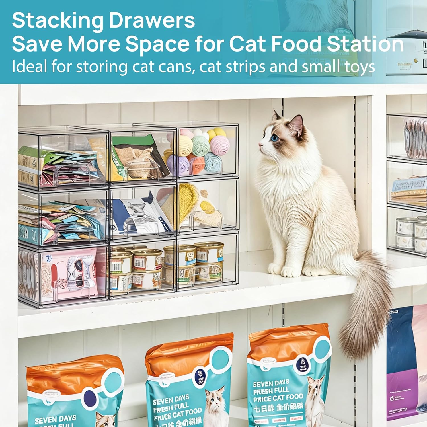 2 Pack Large Stackable Storage Drawers,Easily Assemble Acrylic Bathroom Closet Undersink Organizers and Storage,Acrylic Bins for Kitchen Cabinets,Pantry,Makeup,Medicine Organization, Clear Storage Box