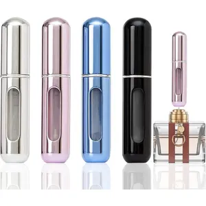 4 Ps Mini Perfume Atomizer Refillable Bottle, 5ml Portable Bottom Fill Sent Dispenser, Leak-Proof ologne Travel Spray Pump for Purse & Luggage (Silver/Pink/Blue/Blak)