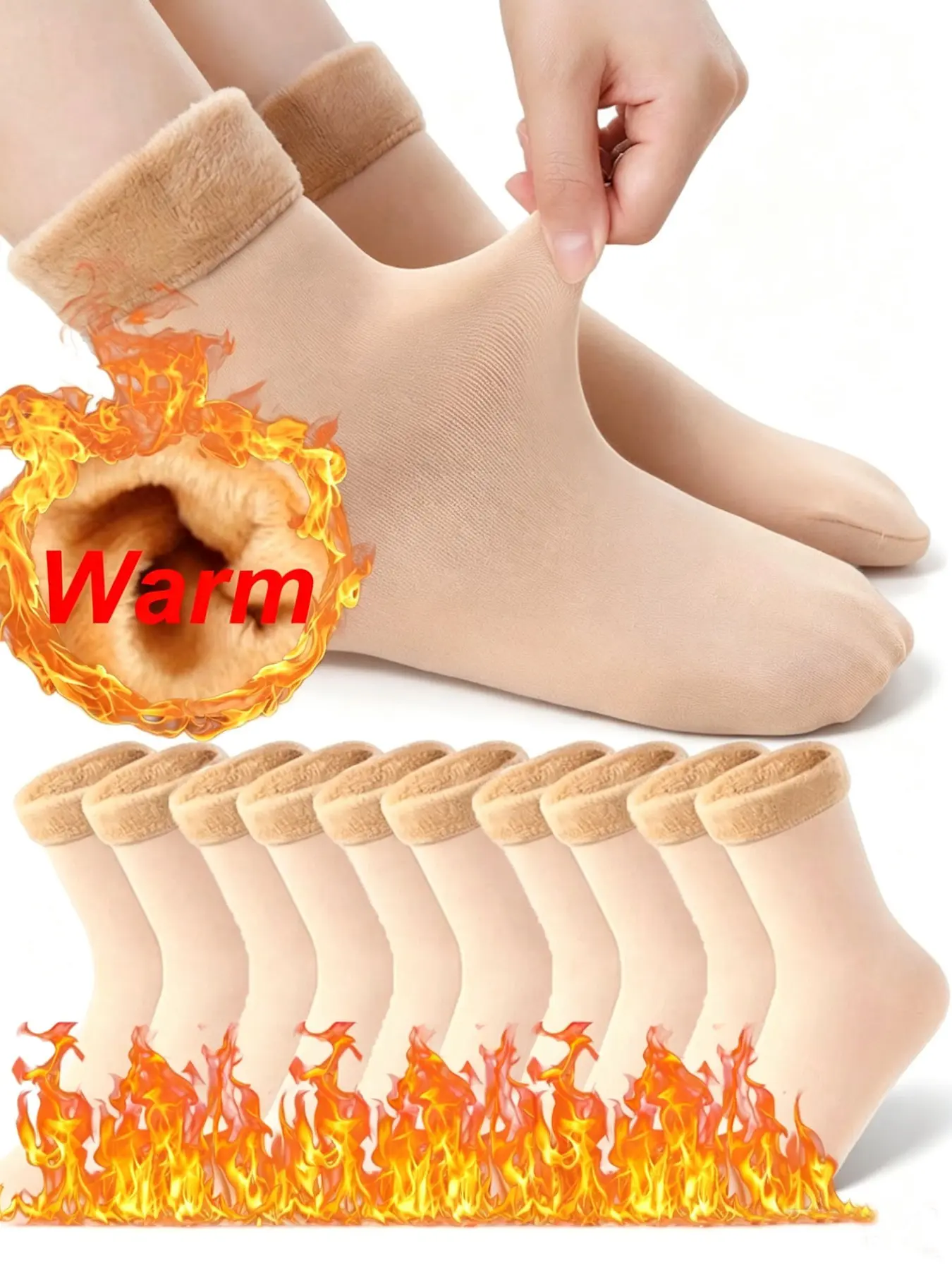 10 Pairs Women's Thick Warm Mid-Calf Socks, Soft Comfortable Snow Socks, Sleep Socks, Air Conditioning Socks, Unisex, Fall Winter, Soft Comfy Socks