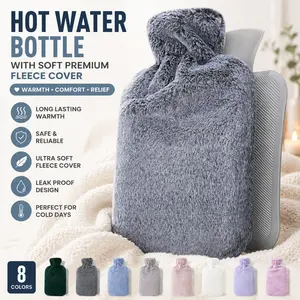Hot Water Bottle - with Soft Premium Fleece Cover - Dark Gray, 2L - Heating Pad for Menstrual Cramps and Period Comfort - Bed Foot Warmer - Hot & Cold Compress for Back, Stomach, Neck Pain Relief