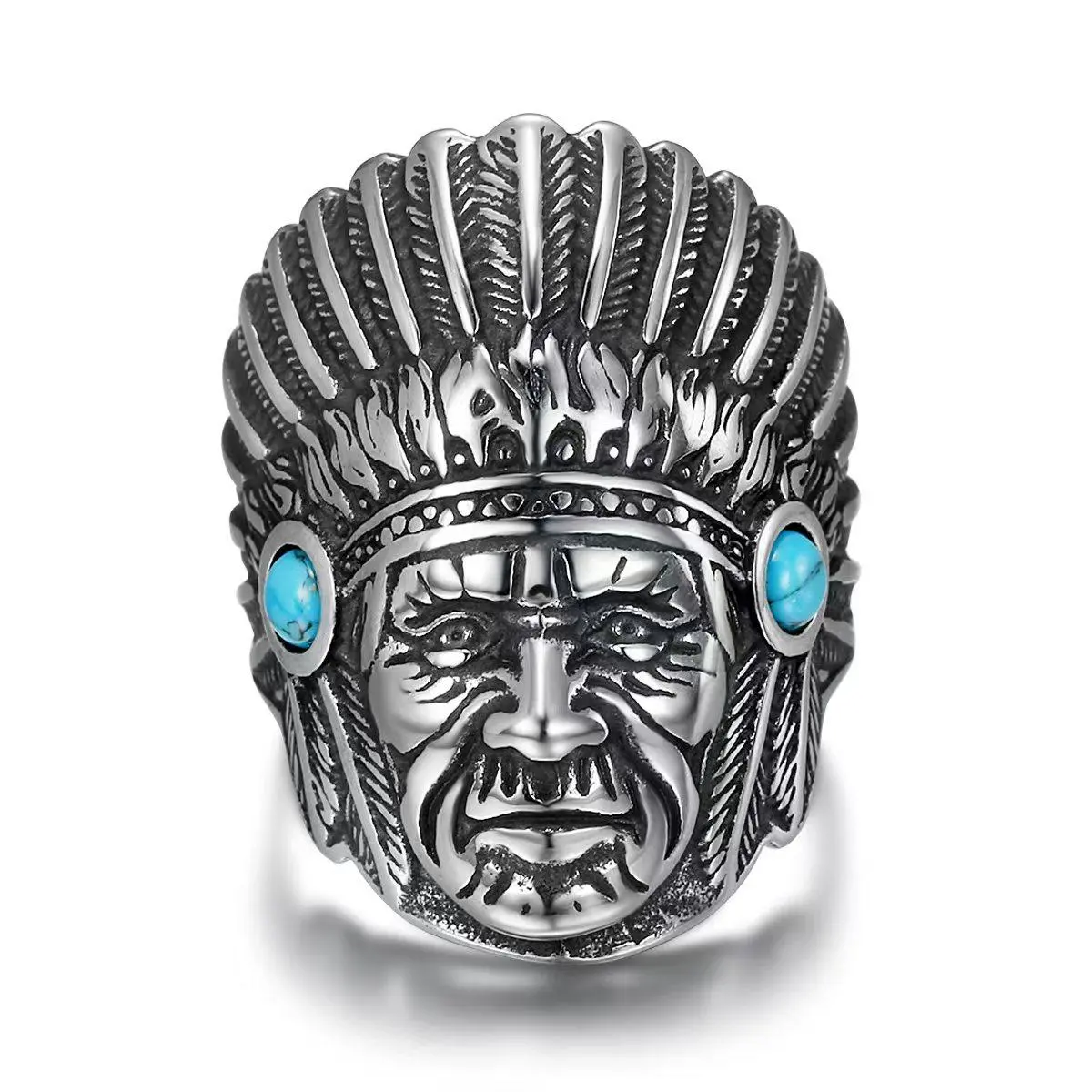 Indian Chief Totem Ring - Vintage Creative Portrait Stainless Steel Rings, Gothic Alt Style Ethnic Edgy Jewelry for Men's Party Outfits, Gothic Alt Style Rings