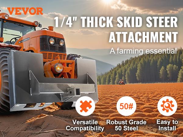 VEVOR Skid Steer Attachment Plate, 1/4 Thick Skid Steer Mount Plate with 2.28 Hitch Receiver, 3000 LBS Quick Attachment Loader Plates, Compatible with Deere, Kubota, Bobcat, Mahindra Steer, Tractor