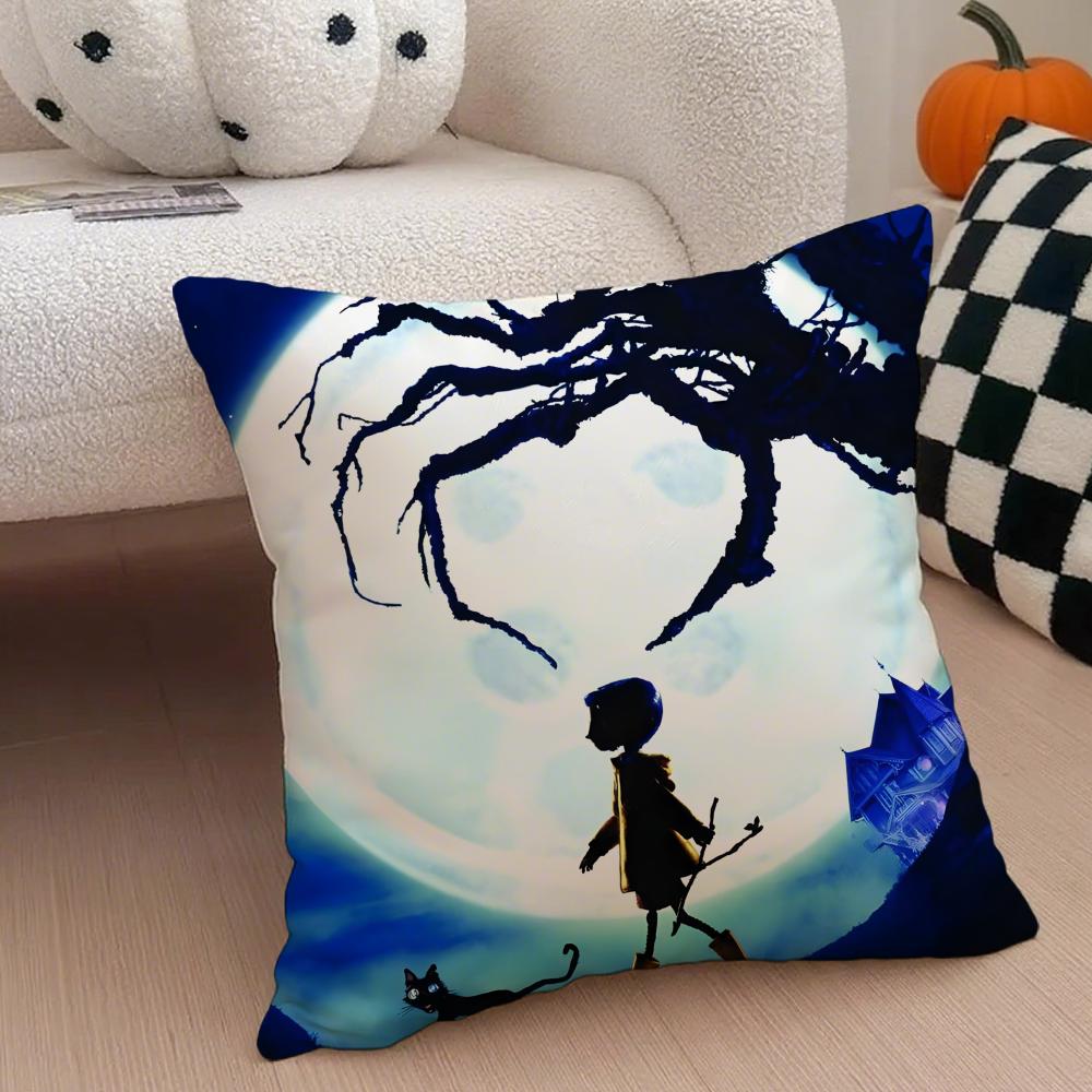 anime hot cute Coraline Pillow Case Anti-dustmite Pillowcase Sofa Cushion Cover with Invisible Zipper Silky Short Plush Polyester Microfiber Fabric White Available in Different Sizes for Home Bed Use