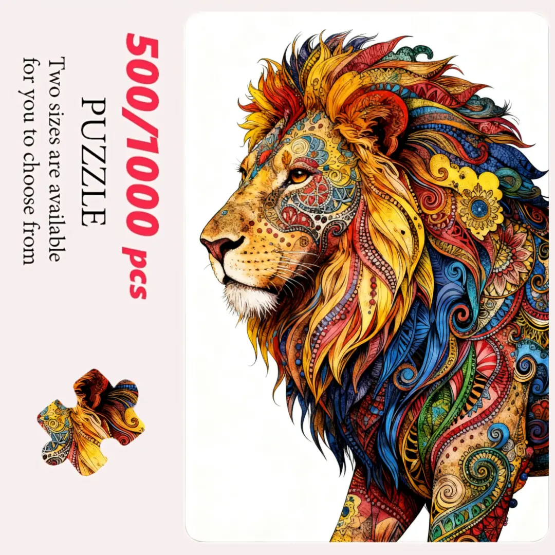 500/1000 Piece Puzzle, Premium Quality Cardboard, Vibrant Mandala Lion Art For Relaxation And Mindfulness, Adult Jigsaw Enthusiasts And Home Decor Lovers, Perfect Gift For Birthdays And Holidays