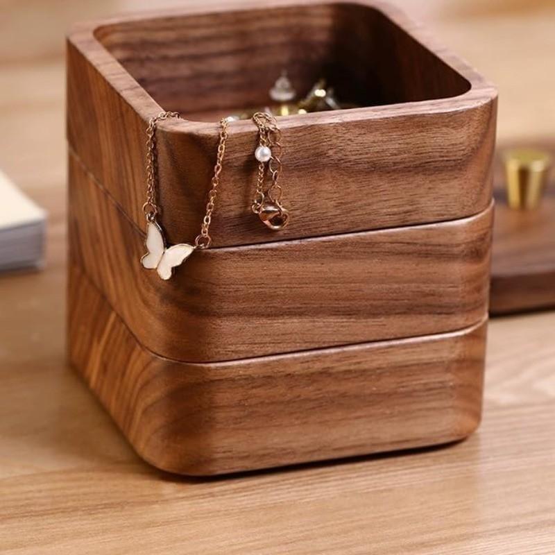 Three Layer Wooden Dental Floss Storage Box, Square Toothpick Container, 9.6*9.6*12cm, Ideal for Home and Restaurant Use