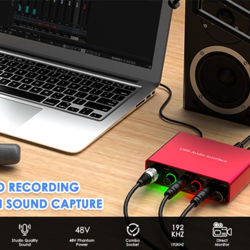 Audio Interface for PC USB Mixer Recorder, Studio Mixer, Recording, 48v Phantom Power, 24-Bit Support, Compatible with MAC Os and PC Audio Devices