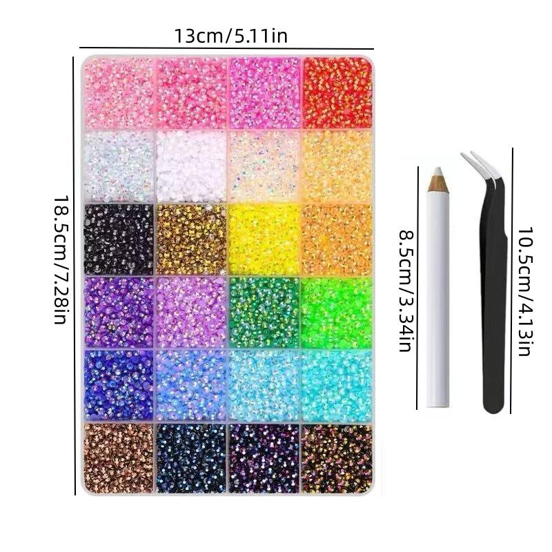 16,000 Pieces Sparkling Flat-Back Nail Art Rhinestones, 24-Color Bling Rhinestone Decorations, Beautiful Nail Accessories and DIY Fashion Craft Supplies