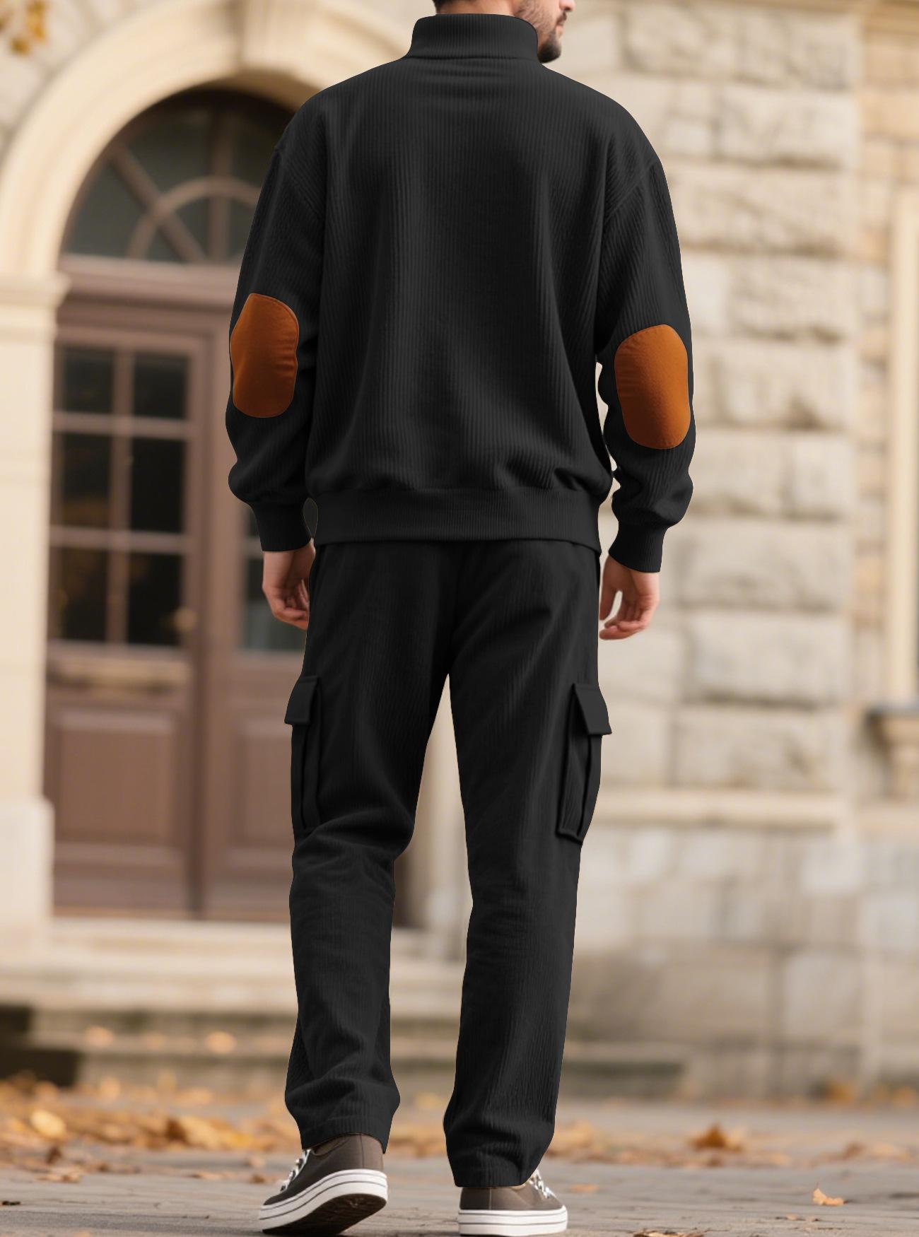 Men's Casual Sporty Corduroy Two-Piece Set (Long-Sleeve Collared Top & Loose-Fit Utility Pants) – Euro-American Style