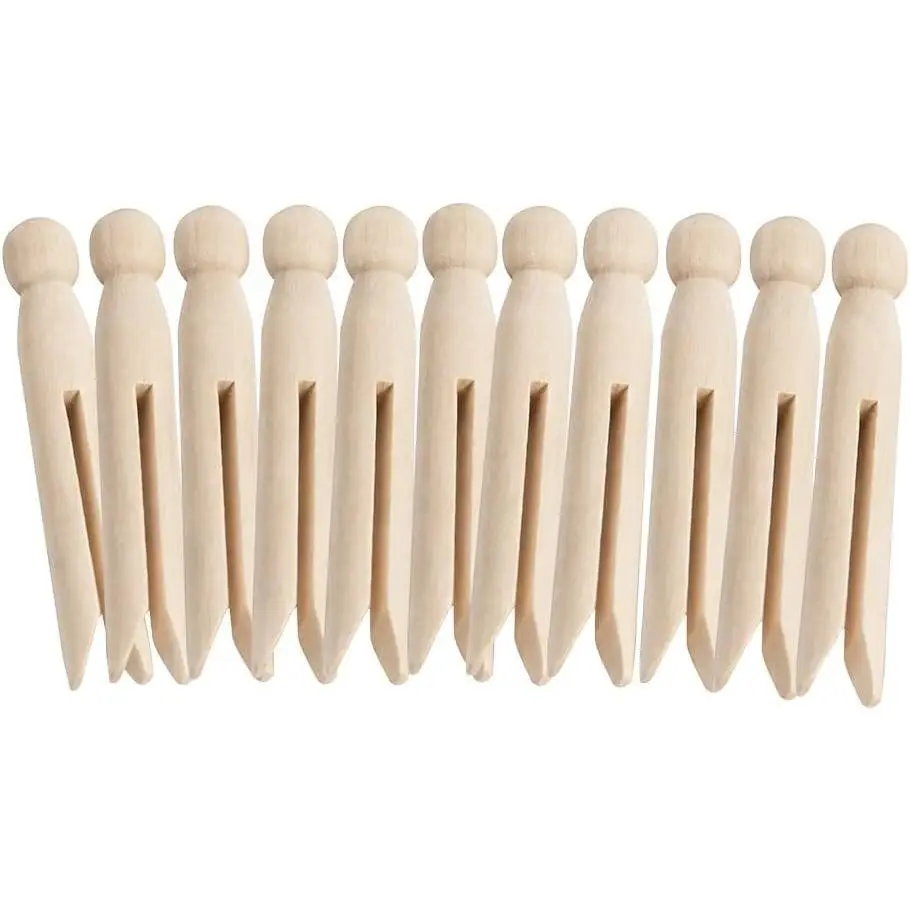 Round Wooden Clothespins, 12pcs Dolly Style Traditional Heritage Clothes Peg Old Fashioned for Outdoor Clothesline Home Kitchen Travel (Wood)