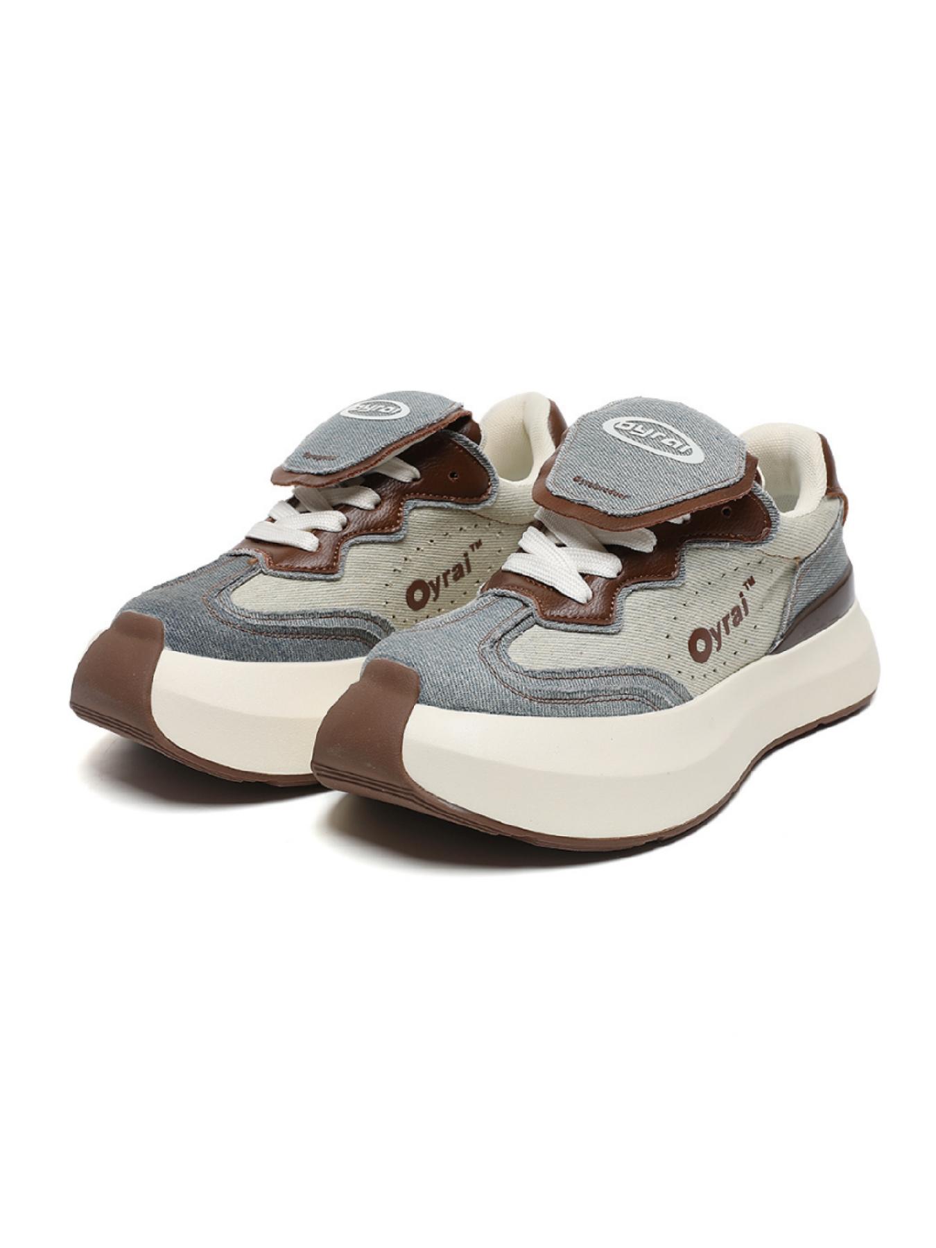 Unisex Thick Sole Casual Sneakers, Retro Laces Plaid Pattern, Breathable Rubber Bottoms, Ideal for All Seasons, Men & Women