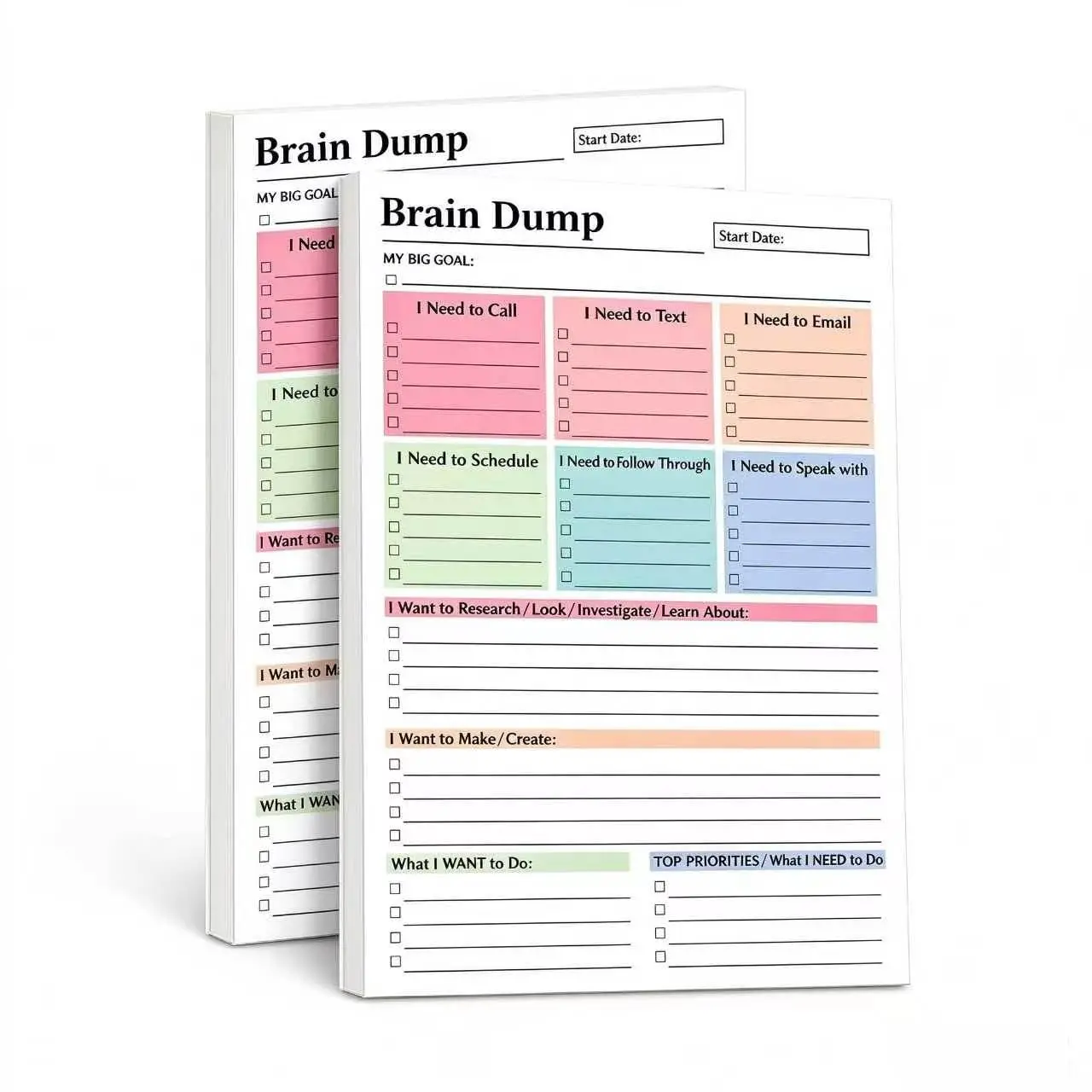 50 Pages Brain Dump Notepad,2PCS Daily Planning Management Manual