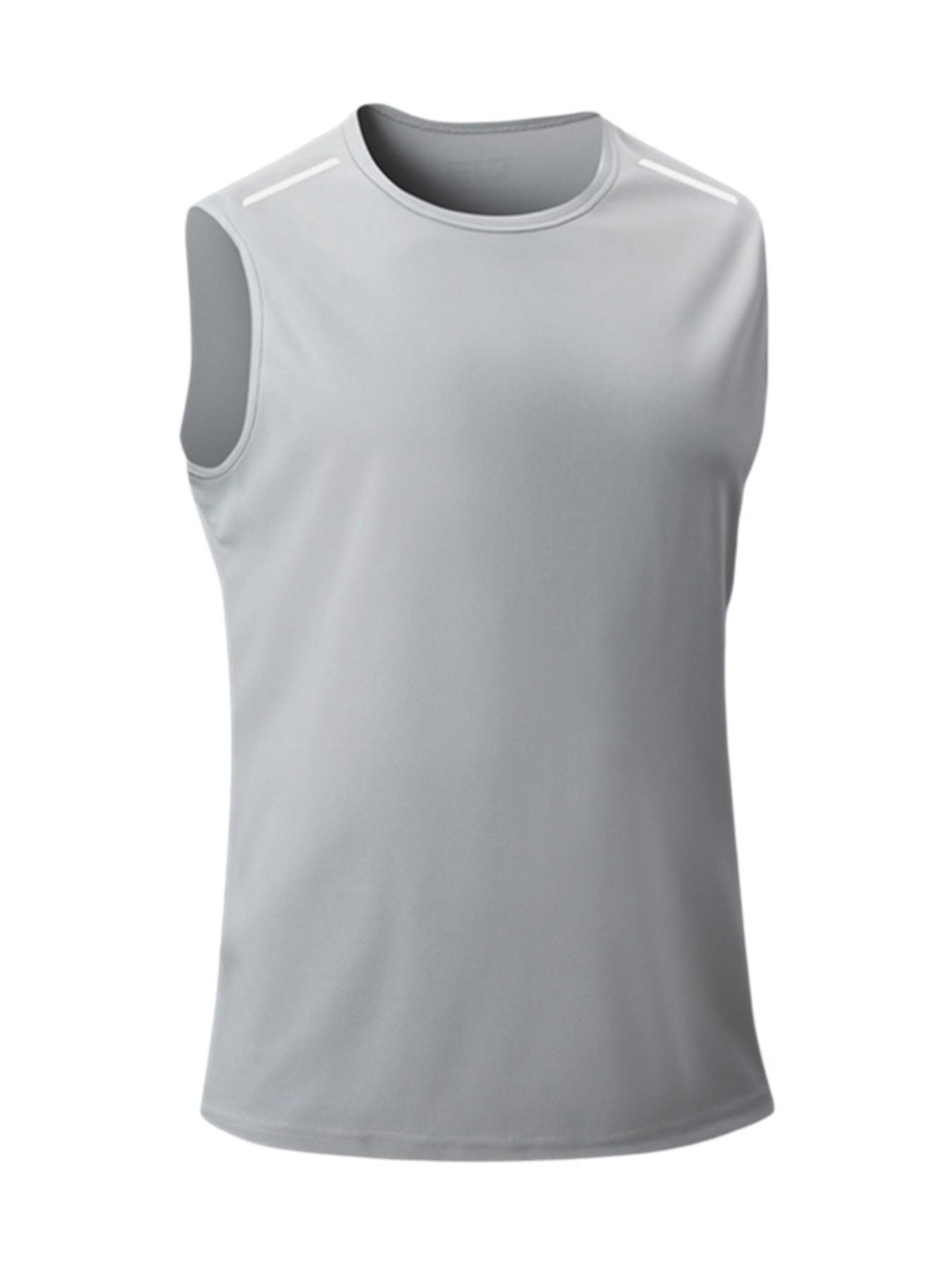 Men's Moisture-Wicking Sleeveless Training Vest, Reflective Detail Sportswear, Ideal for Running and Workouts, Casual Plain Style