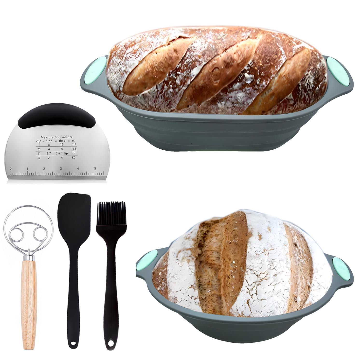 Silicone Bread Proofing Basket Set, 5 Counts/6 Counts Oval & Round Bread Proofing Basket with Lid, Baking Tool Set for Home Kitchen, Bakeware