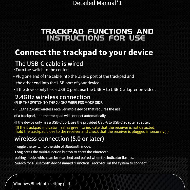 JOMAA Bluetooth Wireless+Wired Trackpad 2.4G Tri-Mode Touchpad Mouse Rechargeable High-Precision Touchpad for IOS Mac Windows