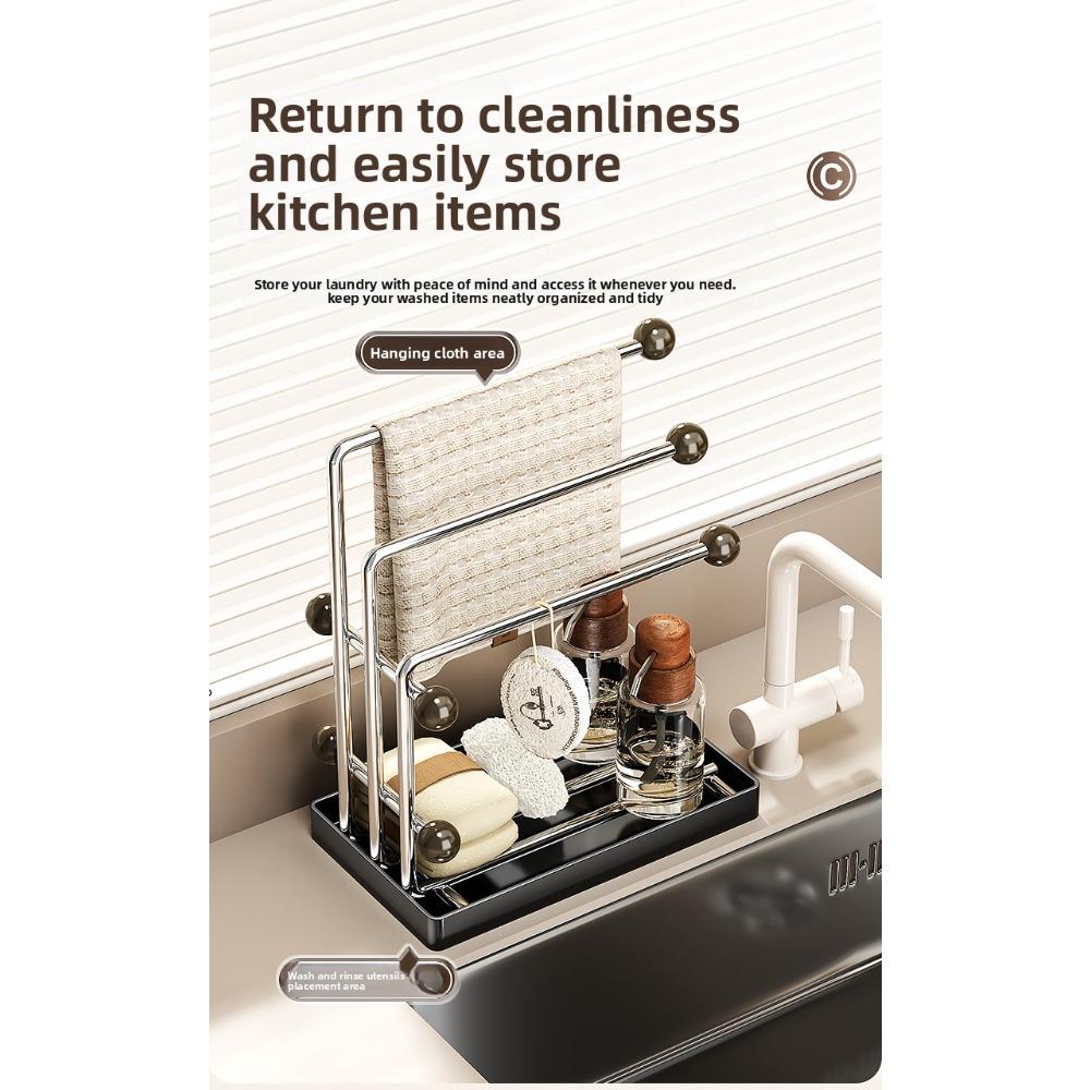 Kitchen stainless steel countertop organizer, household multi-layer storage rack with drain tray, rag holder, corner shelf for countertop, kitchen organizer, kitchen storage rack
