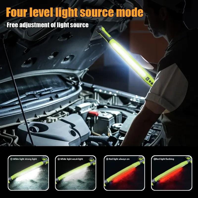 LED Rechargeable USB Work Light, Super Bright Strong Light with Magnetic Base and Hook, 3 Light Modes, Car Maintenance Tool, Portable Working Lights