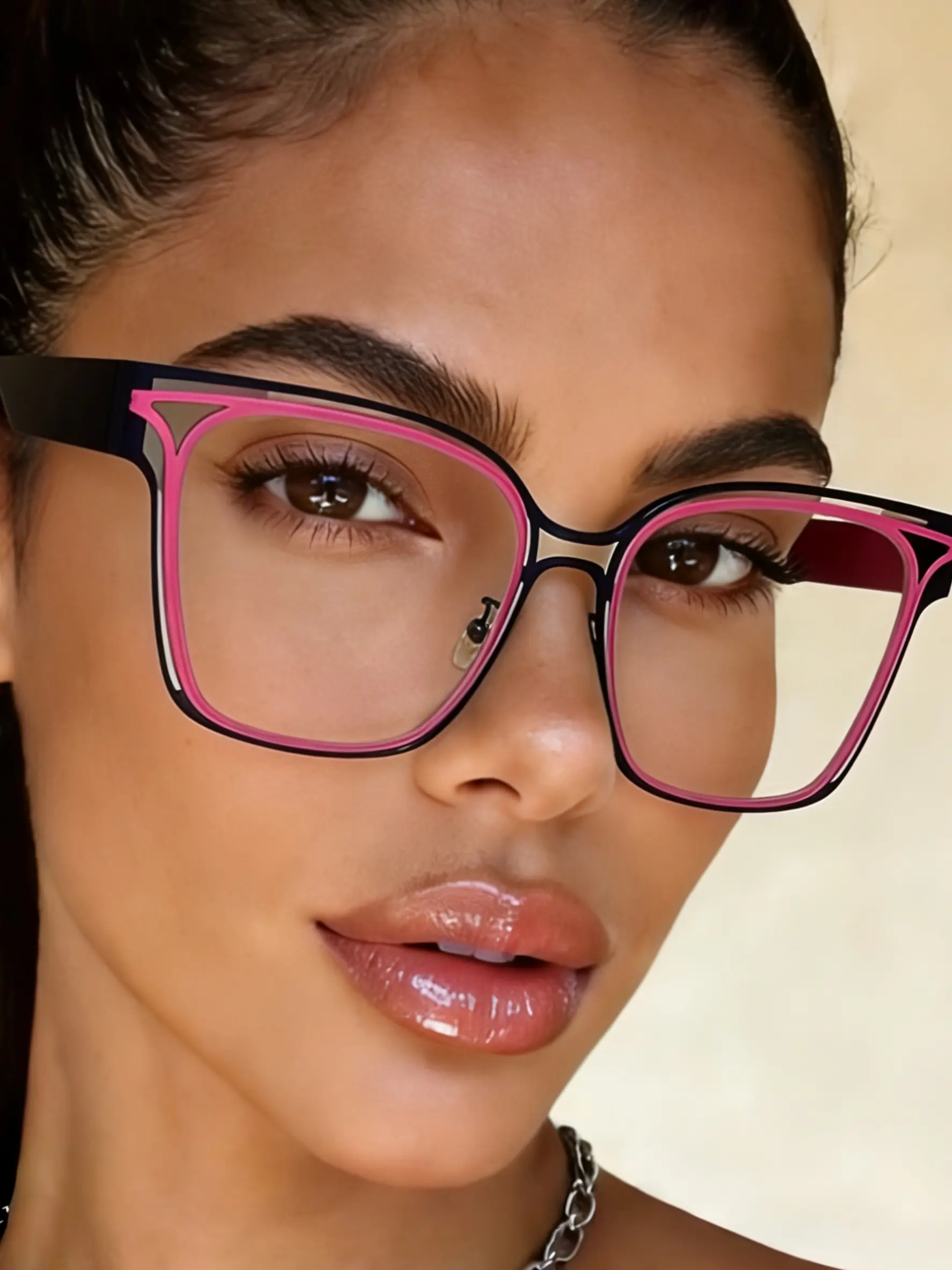 New Rectangle Fashion Glasses, Trendy Color Block Design, Women's High-End Versatile Daily Wear Decorative Eyewear