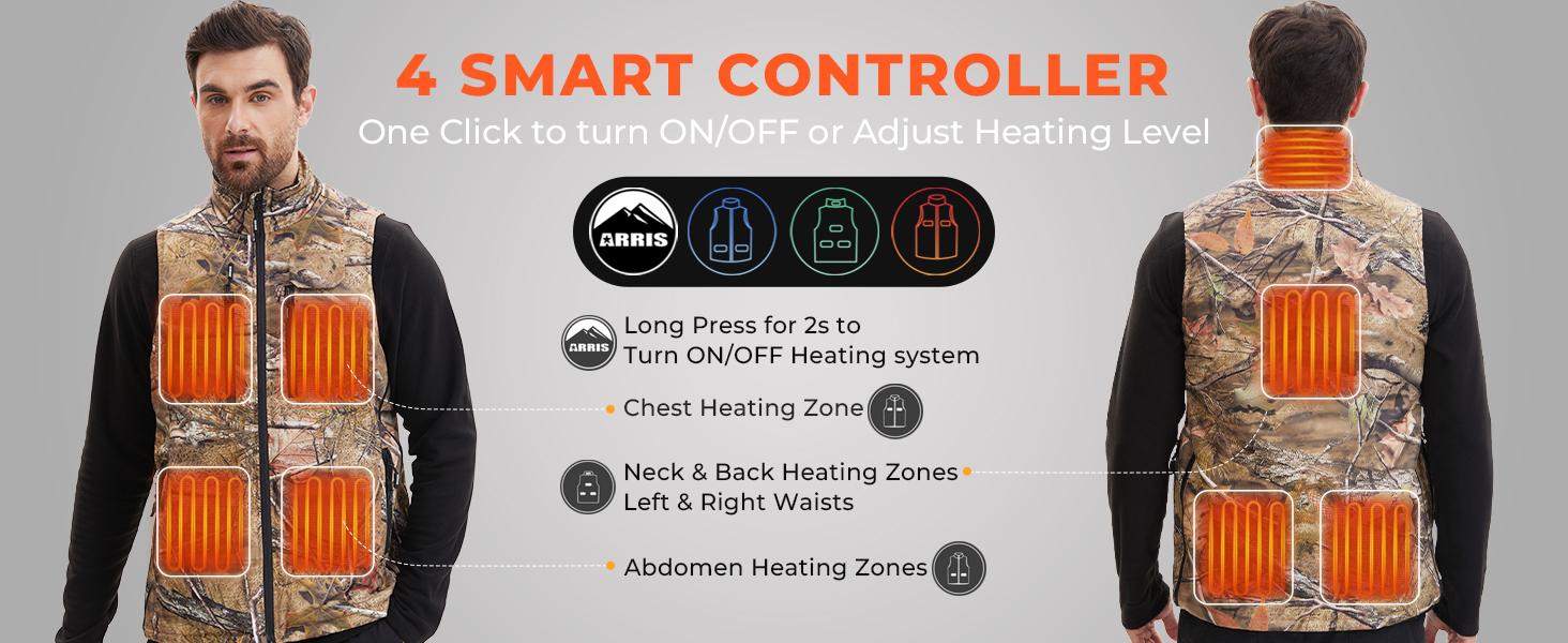 ARRIS Heated Hunting Vest for men, Size Adjustable 7.4V Camo Heating Vests with Battery for Hunting, Hiking