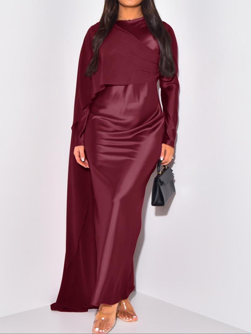 Pure Color Elegant Fashion One-Shoulder Cape Long Sleeve Dress, Fitted Style, Plain Pattern, Long Dress Length, Women's Clothing